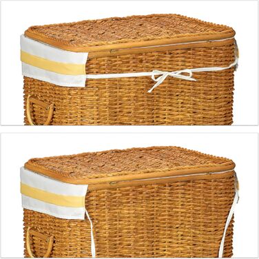 Relaxdays 2er Set geflochtene Buri Wäschetruhe, stapelbar, mit herausnehmbarem Wäschesack, 67 L, Honigbraun