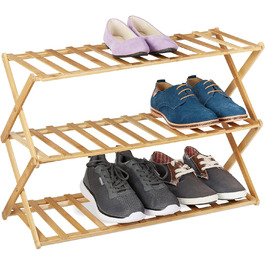 Relaxdays Bambus Schuhregal, 3 Ebenen, 9 Paar Schuhe, HBT: 46x67x26 cm