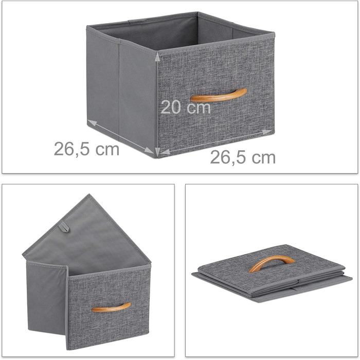 Relaxdays Roll-Schubladenschrank, 6 Stoffschubladen, Holzoptik, 74,5x58x30 cm, grau Design D