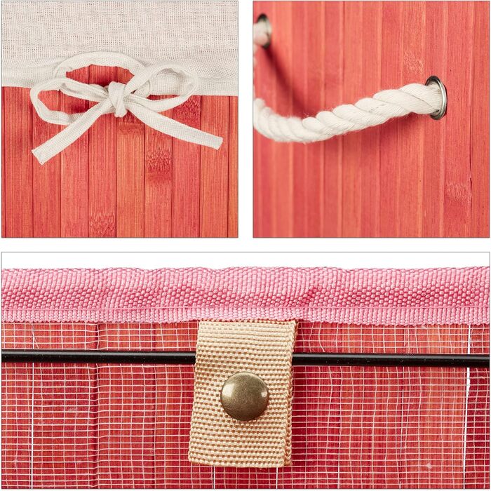 Relaxdays Wäschekorb Bambus, XL, faltbar, HBT 65,5 x 43,5 x 33,5 cm, (Pink)