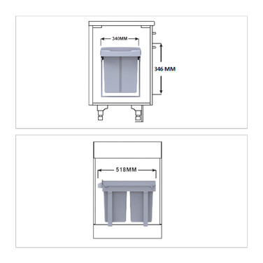 Relaxdays Einbaumülleimer 2x15 l grau