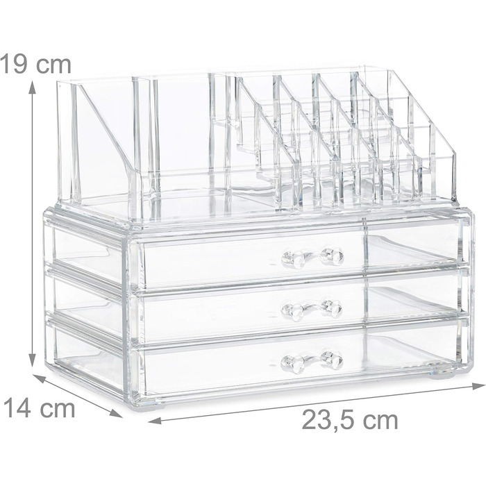 Relaxdays Make Up Organizer klein, 2-teilige Schminkaufbewahrung mit Schubladen, stapelbares Kosmetikregal,  1 Stück (Transparent)