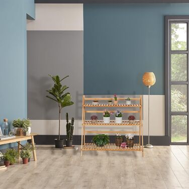 Relaxdays Blumenregal Bambus, 3 Ebenen, 96x99,5x37 cm, klappbare Blumentreppe, Natur
