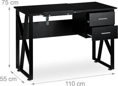 Relaxdays Schreibtisch neigbar, verstellbare Arbeitsfläche, Laptoptisch oder Zeichentisch, HBT 75x110x55cm,  (Schwarz)