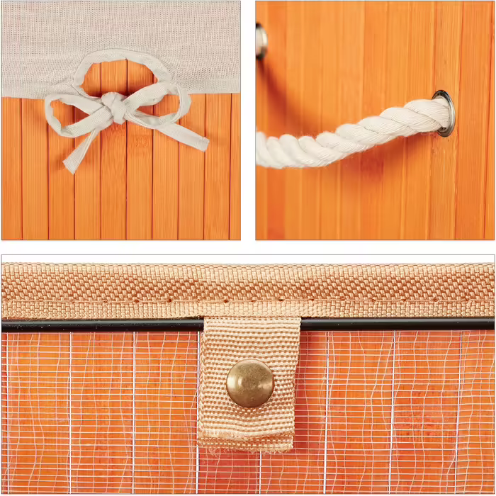 Relaxdays Wäschekorb Bambus, Deckel, rechteckig, XL, 83L, faltbarer Wäschesammler (Orange)