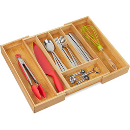 Relaxdays Besteckkasten, ausziehbar, 5-7 Fächer, Bambus, 5x28,5x36 cm
