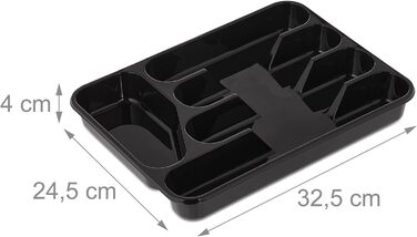 Relaxdays Besteckkasten, 2er Set, 5 Fächer, Kunststoff, schwarz (24,5x32,5 cm)
