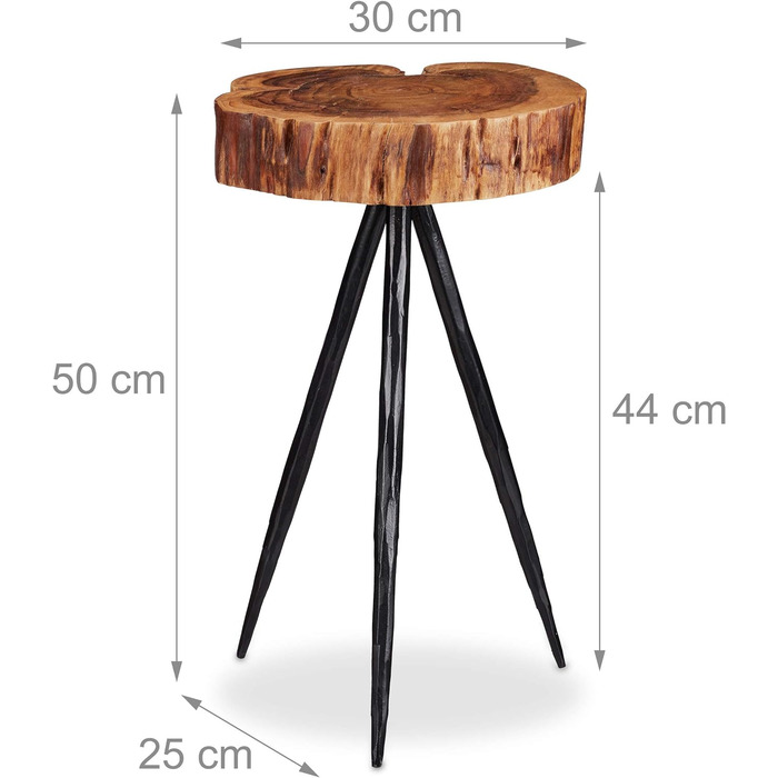 Relaxdays Beistelltisch, Massivholz Baumscheibe, Metallbeine, rustikaler Design Ablagetisch, Mangoholz, 50cm hoch, natur