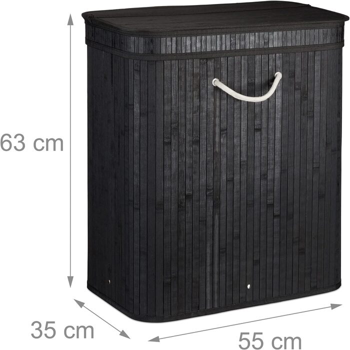 Wäschekorb Bambus, rechteckiger Wäschesortierer, 2 Fächer, faltbar, 95 l