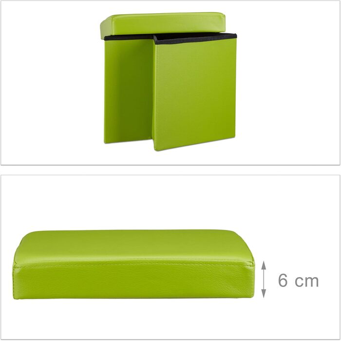 Relaxdays Sitzhocker, Leder, 38x38x38 cm, Grün
