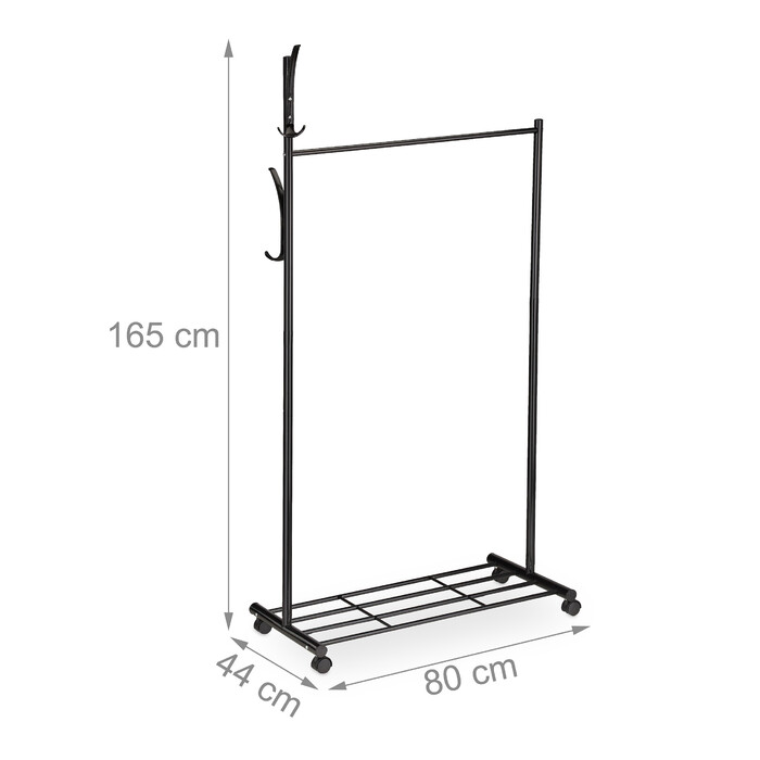 Relaxdays Schwarze Garderobe mit Rollen