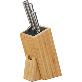 Relaxdays Bambus Messerblock mit Borsteneinsatz, Küchenblock für 6 Messer aller Art, unbestückter Holzblock, natur