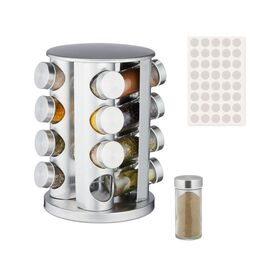 Relaxdays Edelstahl Gewürzkarussell mit 16 Gläsern