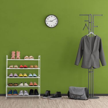 Relaxdays Schuhregal, Metall, 5 Ebenen, stapelbar, erweiterbar, HBT 90x70x26 cm, 15 Paar Schuhe, weiß