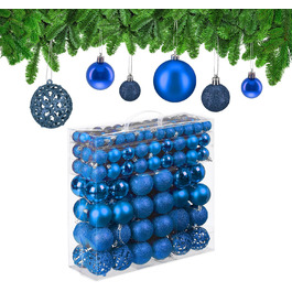 Relaxdays Weihnachtskugeln 150er Set, glitzernd, matt & glänzend, Kunststoff, ∅ 3, 4 & 6 cm, blau