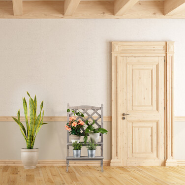 Relaxdays Blumentreppe mit Rankgitter grau