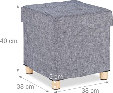 Relaxdays Sitzhocker mit Stauraum, gepolstert, gesteppt, Stoffbezug, 40x38x38 cm, Dunkelgrau