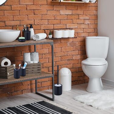 Relaxdays Badezimmer Set, 5-teilig, Badbecher, Zahnbürstenhalter, Seifenspender- & Schale, Klobürste, Edelstahl, schwarz, 10038871