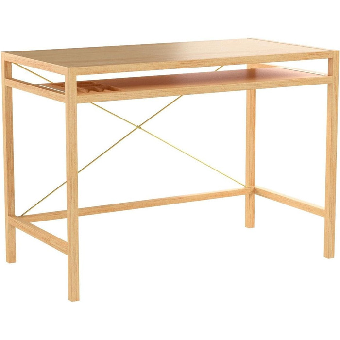 Relaxdays Computertisch Holz, Tastaturauszug, Bürotisch ausziehbar, Schreibtisch massiv, HxBxT: 76,5x106,5x55,5cm, natur Single