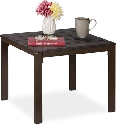 Relaxdays wetterfester Beistelltisch für Balkon, Terrasse & Garten, 39x52x48 cm, Braun