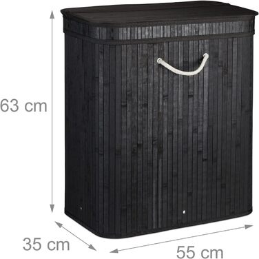 Wäschekorb Bambus, rechteckiger Wäschesortierer, 2 Fächer, faltbar, 95 l
