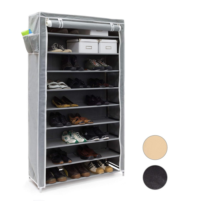 Relaxdays Schuhschrank VALENTIN - 161x88x30cm, 10 Ablagen, Stoffbezug, 45 Paar Schuhe, Anthrazit