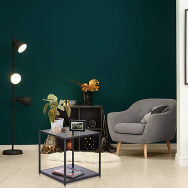 Relaxdays, schwarz Beistelltisch Glas+Holzablage, Metallgestell, robust, quadratisch, Flacher Couchtisch HBT 50x50x50 cm, Standard