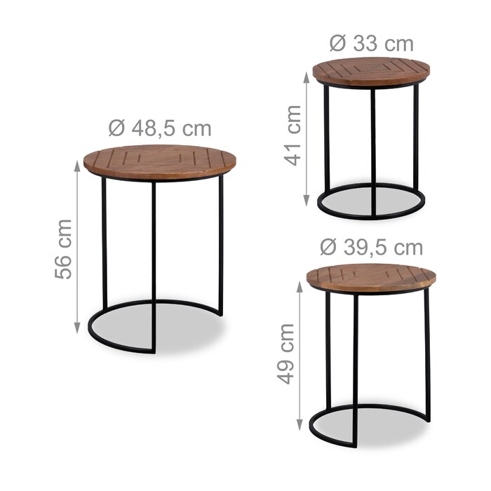 Relaxdays Satztisch 3er Set Mangoholz & Metall