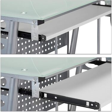 Relaxdays Computertisch, Glas, Tastaturauszug, Rechnerfach, 98x105x55 cm, modern, weiß, PB, Metall