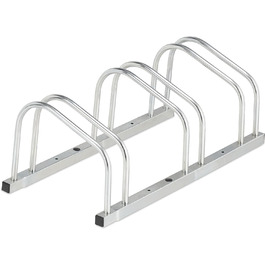 Relaxdays Fahrradständer Boden, für 3 Fahrräder, bis 50 mm Reifenbreite, Metall, Garage, Fahrrad-Aufstellständer, silber