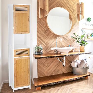 Relaxdays Badschrank, Weiß/Braun, 180x39x30 cm