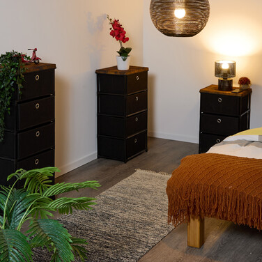 Relaxdays Kommode Holzoptik mit Stoffschubladen
