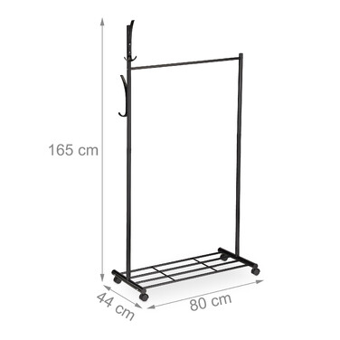 Relaxdays Schwarze Garderobe mit Rollen