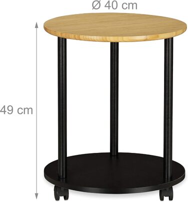 Relaxdays runder Beistelltisch, fahrbar, modernes Design, Bambus, HxD: 59x60 cm, schwarz/natur
