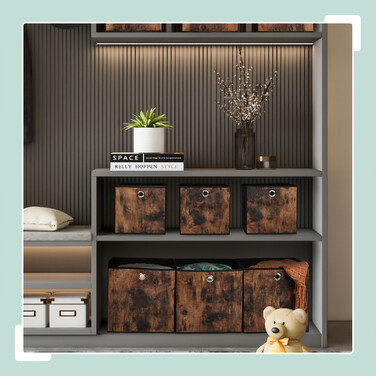Relaxdays Stoff Aufbewahrungsbox Holzoptik 6er Set