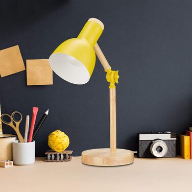 Relaxdays Retro Schreibtischlampe, verstellbar, Holz & Metall, E14, 45,5x14,5 cm, Gelb