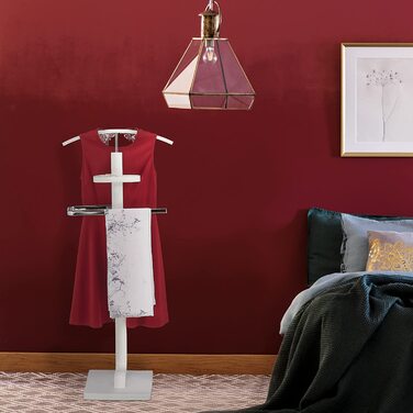 Relaxdays Herrendiener, mit Ablage, Kleiderbutler für Jackett & Hose, HBT: 112x46x32 cm, Stummer Diener, weiß/silber