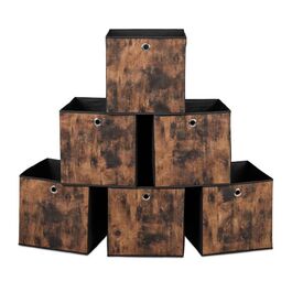 Relaxdays Stoff Aufbewahrungsbox Holzoptik 6er Set