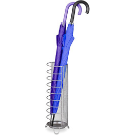 Relaxdays Metal Umbrella Stand, 44x16 cm, runder Schirmständer, modernes Design, Legierter Stahl (Silber)