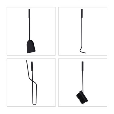 Relaxdays 5-teiliges Kaminbesteck in Grau/Schwarz