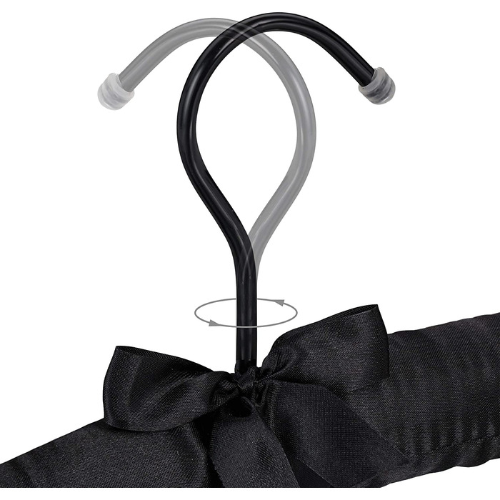 Relaxdays Kleiderbügel Satin,  weich gepolstert, 360° drehbarer Haken, dekorative Schleife, 38 cm breit, (10er Pack, Schwarz)