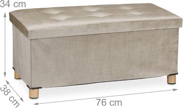 Relaxdays Sitzbank mit Stauraum, Samt, Holzfüße, bis 120 kg, faltbar, 34x76x38 cm, Creme