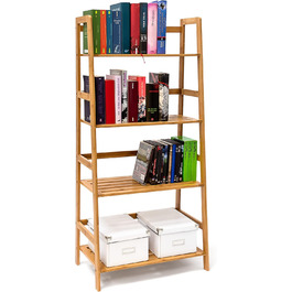 Relaxdays Bücherregal aus Bambus mit 4 Ablagen HxBxT: ca. 120 x 57 x 31 cm Regal für Bücher in Leiterform Standregal mit Durschubsicherung als Bücherschrank und Büroregal Aktenregal aus Holz, natur Single