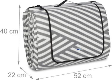 Relaxdays XXL Picknickdecke, 600x200 cm, isoliert, wasserdicht, Fleece Stranddecke, Tragegriff, Zickzack, weiß/grau