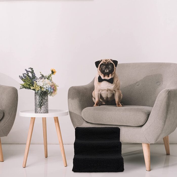 Relaxdays Hundetreppe 3 Stufen, kleine & große Hunde, Bett & Couch, Stoffbezug, Tiertreppe innen, HBT: 30x35x45 cm, weiß weiß 30x35x45 cm (1er Pack)