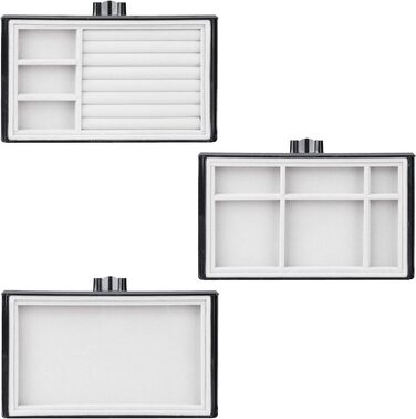 Relaxdays Make Up Organizer, 2-teilig, mit Schmuckkästchen, 3 Schubladen, Kunststoff, HBT 18,5x23,5x15 cm, schwarz-gold