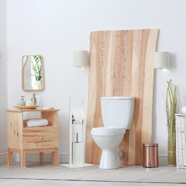Relaxdays, Klobürste, Klopapierhalter, Toilettenbürste, Toilettenpapierhalter, Bambus, HBT 82x36x21 cm, weiß WC Garnitur, Edelstahl, Kunststoff, 36 x 21 x 82 cm