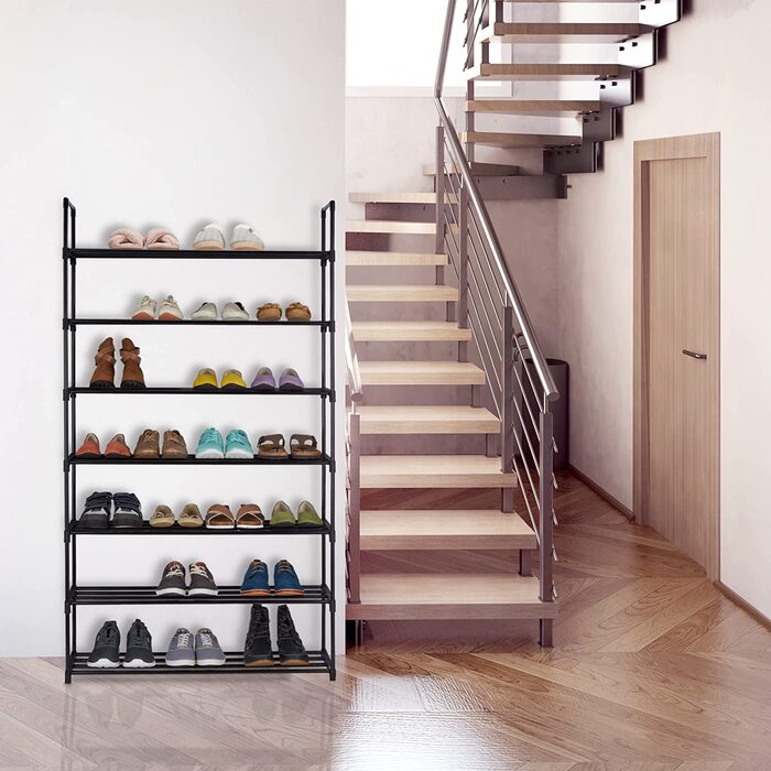 Relaxdays Schuhregal Stecksystem,  für 12 Paar Schuhe, HBT: 67 x 90,5 x 30,5 cm, Schuhständer Metall, schwarz 10036199_348 (7 Ebenen)