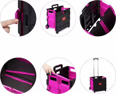 Relaxdays Einkaufstrolley klappbar, Teleskop-Griff, 2 Gummi Rollen, bis 35 kg, Shopping Trolley, Aluminium, ABS, pink