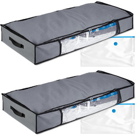 Relaxdays Unterbettkommode Vakuum 2er Set HBT 15x100x45 cm, Kleidung, Bettwäsche, Aufbewahrungstasche Vakuumbeutel, grau